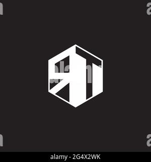 RT R T TR Logo monogram hexagon with black background negative space style Stock Vector
