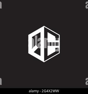QE Q E EQ Logo monogram hexagon with black background negative space style Stock Vector