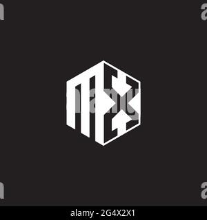 MX M X XM Logo monogram hexagon with black background negative space style Stock Vector