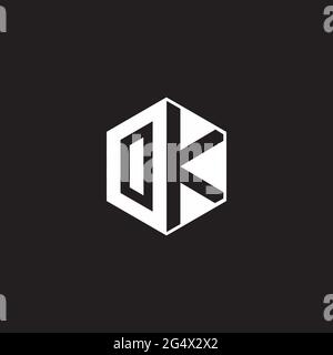 OK O K KO Logo monogram hexagon with black background negative space style Stock Vector