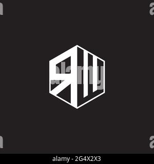 RW R W WR Logo monogram hexagon with black background negative space style Stock Vector