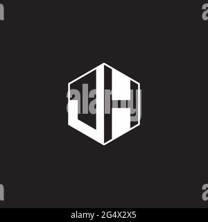 JH J H HJ Logo monogram hexagon with black background negative space style Stock Vector