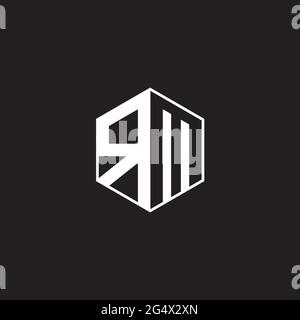 RM R M MR Logo monogram hexagon with black background negative space style Stock Vector