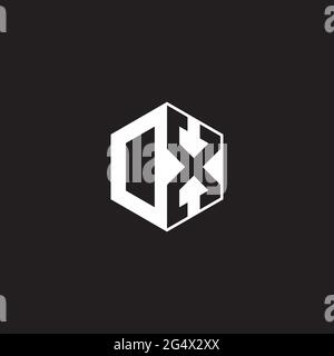 DX OX Logo monogram hexagon with black background negative space style Stock Vector