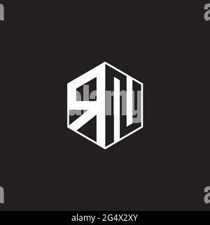 RN R N NR Logo monogram hexagon with black background negative space style Stock Vector