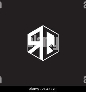 RQ R Q QR Logo monogram hexagon with black background negative space style Stock Vector