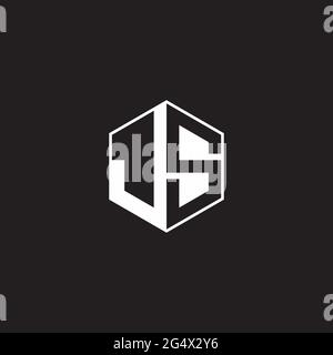 JS J S SJ Logo monogram hexagon with black background negative space style Stock Vector