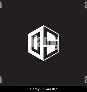 OS O S SO Logo monogram hexagon with black background negative space style Stock Vector