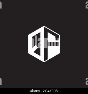 QF Q F FQ Logo monogram hexagon with black background negative space style Stock Vector