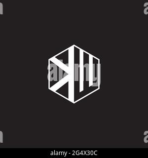 KW K W WK Logo monogram hexagon with black background negative space style Stock Vector