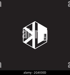 KL K L LK Logo monogram hexagon with black background negative space style Stock Vector