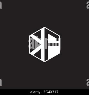 KF K F FK Logo monogram hexagon with black background negative space style Stock Vector
