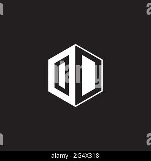 OD O D DO Logo monogram hexagon with black background negative space style Stock Vector