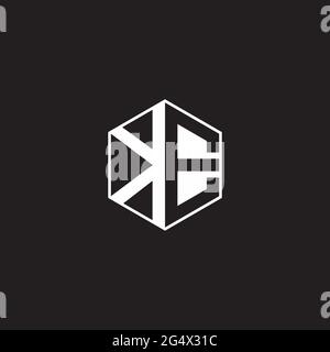 KE K E EK Logo monogram hexagon with black background negative space style Stock Vector