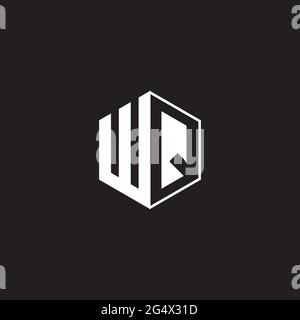 WQ W Q QW Logo monogram hexagon with black background negative space style Stock Vector