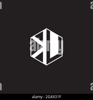 KU K U UK Logo monogram hexagon with black background negative space style Stock Vector
