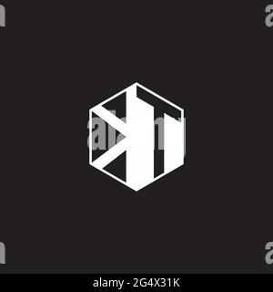 KT K T TK Logo monogram hexagon with black background negative space style Stock Vector