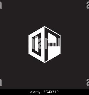 OP O P PO Logo monogram hexagon with black background negative space style Stock Vector