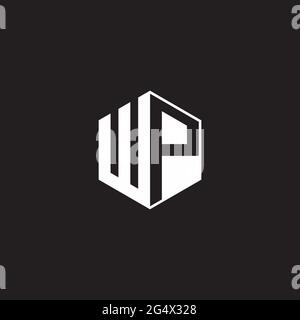 WP W P PW Logo monogram hexagon with black background negative space style Stock Vector