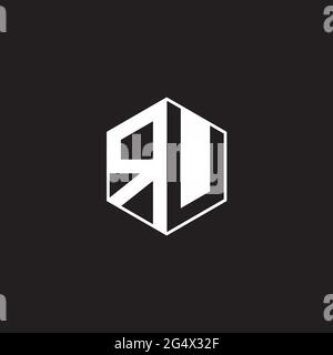 RU R U UR Logo monogram hexagon with black background negative space style Stock Vector
