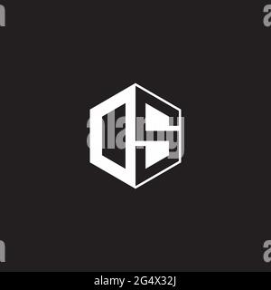 DS OS Logo monogram hexagon with black background negative space style Stock Vector