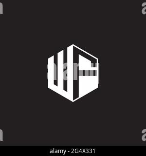 WF W F FW Logo monogram hexagon with black background negative space style Stock Vector