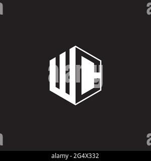 WC W C CW Logo monogram hexagon with black background negative space style Stock Vector