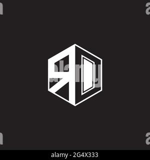 RO R O OR Logo monogram hexagon with black background negative space style Stock Vector