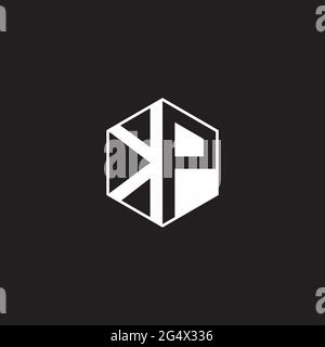KP K P PK Logo monogram hexagon with black background negative space style Stock Vector