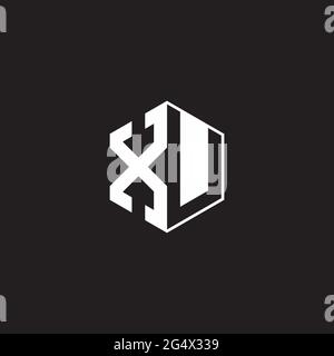 XU X U UX Logo monogram hexagon with black background negative space style Stock Vector