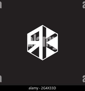 RK R K KR Logo monogram hexagon with black background negative space style Stock Vector