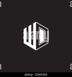 WO W O OW Logo monogram hexagon with black background negative space style Stock Vector