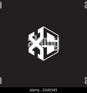 XS Logo monogram hexagon with black background negative space style Stock Vector