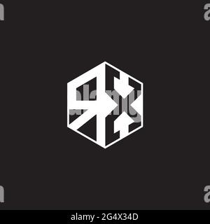 RX R X XR Logo monogram hexagon with black background negative space style Stock Vector