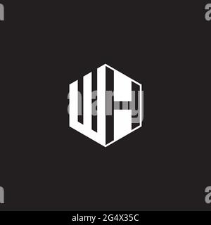 WH W H HW Logo monogram hexagon with black background negative space style Stock Vector