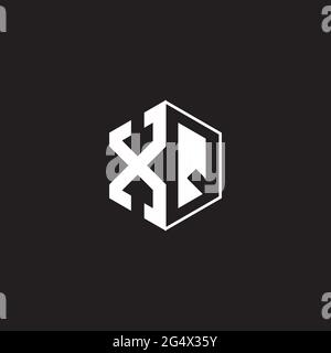 XQ X Q QX Logo monogram hexagon with black background negative space style Stock Vector