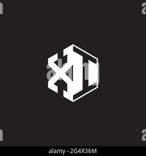 XI X I IX Logo monogram hexagon with black background negative space style Stock Vector