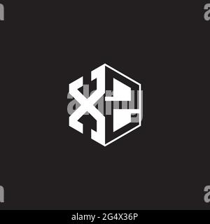 XZ X Z ZX Logo monogram hexagon with black background negative space style Stock Vector