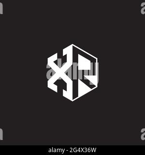 XR Logo monogram hexagon with black background negative space style Stock Vector