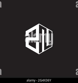 ZN Z N NZ Logo monogram hexagon with black background negative space style Stock Vector
