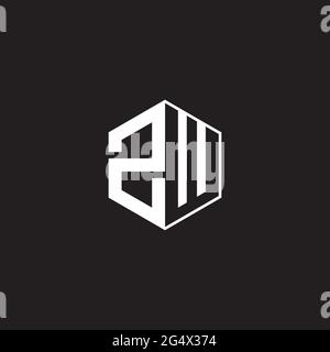 ZW Z W WZ Logo monogram hexagon with black background negative space style Stock Vector