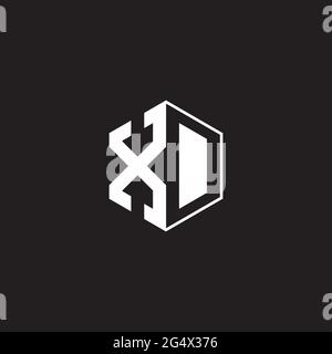 XD X D DX Logo monogram hexagon with black background negative space style Stock Vector
