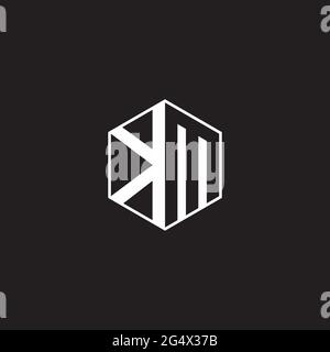 KM K M MK Logo monogram hexagon with black background negative space style Stock Vector