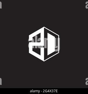 ZD Z D DZ Logo monogram hexagon with black background negative space style Stock Vector