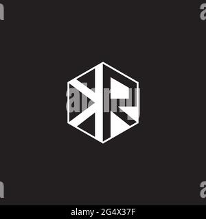 KR K R RK Logo monogram hexagon with black background negative space style Stock Vector