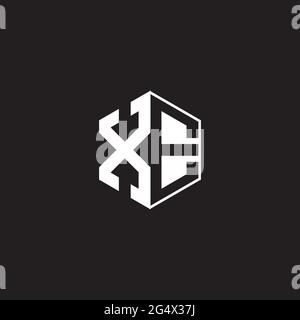 XE X E EX Logo monogram hexagon with black background negative space style Stock Vector