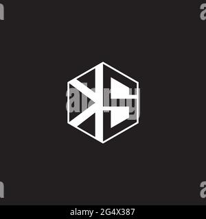 KS K S SK Logo monogram hexagon with black background negative space style Stock Vector