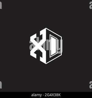 XO X O OX Logo monogram hexagon with black background negative space style Stock Vector