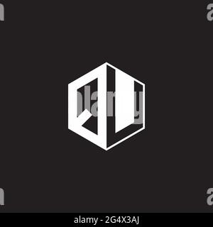 QU Q U UQ Logo monogram hexagon with black background negative space style Stock Vector