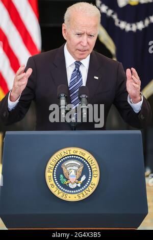 United States President Joe Biden speaks during an event on the Administration's gun crime prevention strategy in the State Dining Room of the White House on Wednesday, June 23, 2021 in Washington, DC.Credit: Oliver Contreras/Pool via CNP /MediaPunch Stock Photo